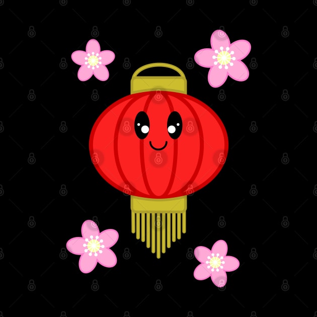 Cute Lantern with Sakura Flowers in Black Background by Kelly Gigi