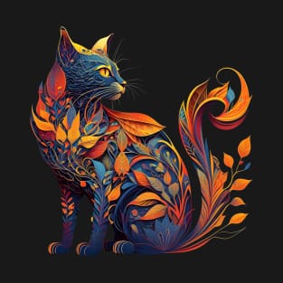 Magic Fall Cat Cute Vintage Cat Lover Autumn Leaves T-Shirt