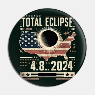 Total Solar Eclipse 2024 Totality Phases US American Flag T-Shirt Pin