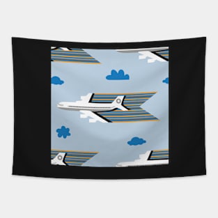 white airplanes on light blue | seamless repeat pattern Tapestry