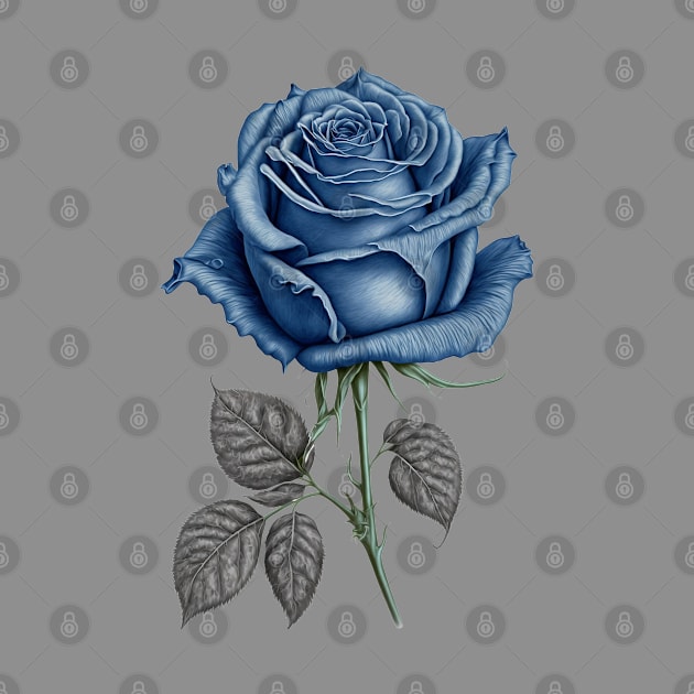 Blue Rose Drawing, Flower Drawing, Gift For Her by DivShot 