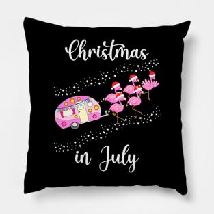 Funny Flamingo Pink Camping Car Christmas in July Pillow