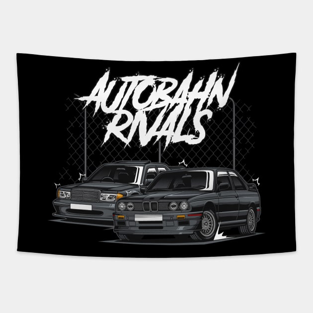 E30 vs 190E Rivals Tapestry by cturs