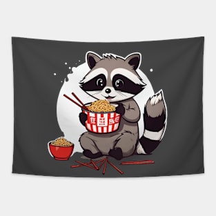 Cute Raccoon Eating Instant Noodle Cup Tapestry