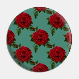 Red Roses Pattern in Alexandrite Birthstone Color Background Pin