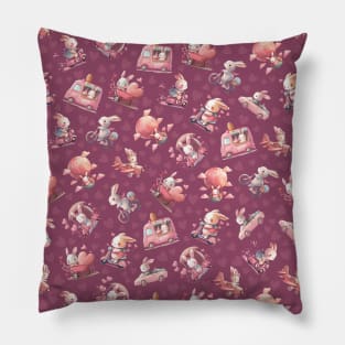 Bunnies on Wheels Pillow