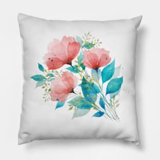 Watercolor Pink and Turquoise Botanical Arrangement 1 Pillow