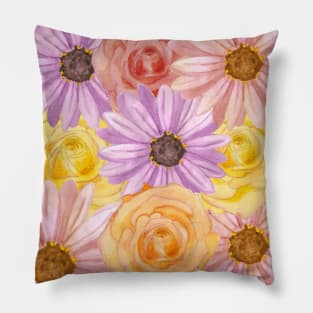 Spring Bouquet Flowers Purple Daisies and Antique Roses (Pattern) Pillow