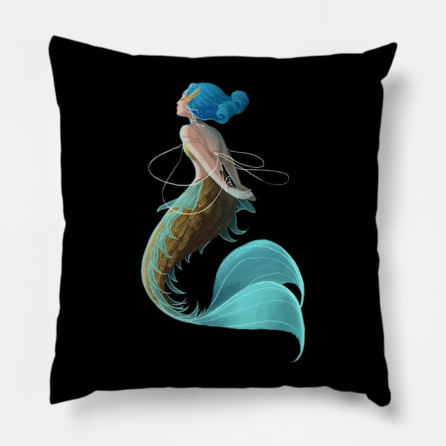 The Golden Mermaid Pillow by NabiDew