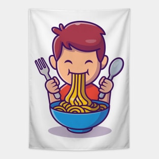 Cute Kid Eat Ramen Noodle Tapestry