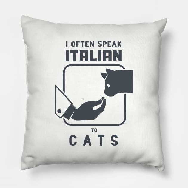 Funny Italian hand gesture and a cat, dark ink Pillow by croquis design