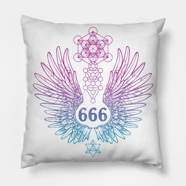 Angel Number 666 Sacred Geometry Pillow by LadyMoldavite