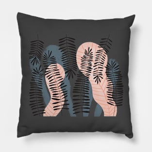 botanical print in pink black and grey Pillow