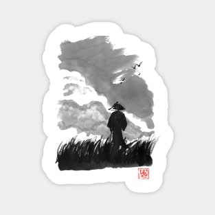 walking samurai with clouds Magnet