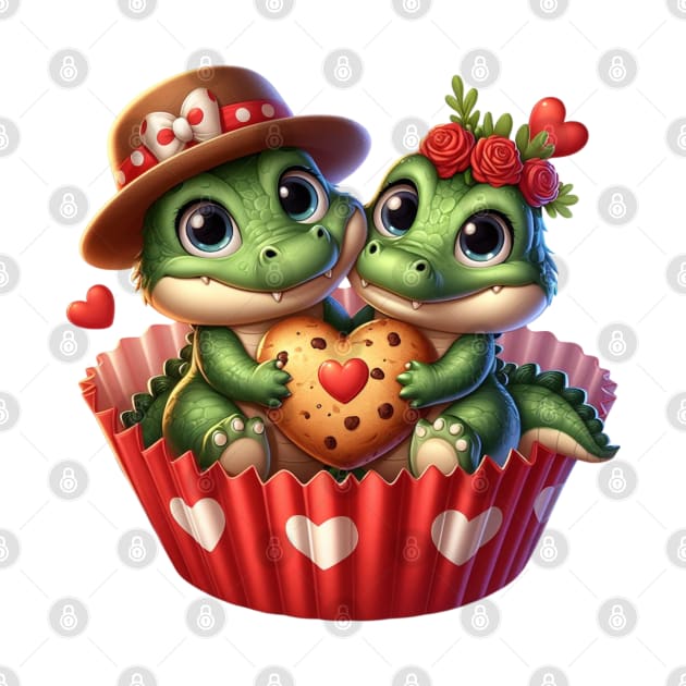 Valentine Alligator Couple In A Cupcake by Chromatic Fusion Studio