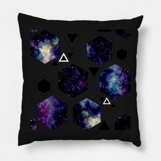 Violet Nebula in Hexagon and Black Triangles Pillow