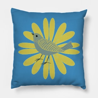 Cute Bird On Yellow Flower Pillow