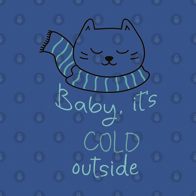 Baby it's cold outside cute cat in scarf by BoogieCreates