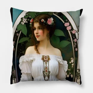 Vintage Retro Art a Ornamental Floral Illustration - Pretty Art Deco Design Style Flower Girl Pillow