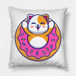 Cute baby cat with doughnut cartoon Pillow