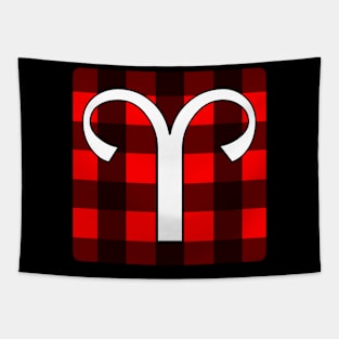 Aries Zodiac Horoscope Buffalo Plaid Square Monogram Tapestry