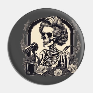 Skeleton hairdresser spooky halloween design Pin