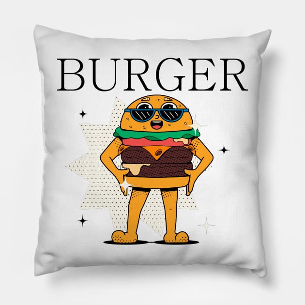 Hand Drawn Burger Fun Pillow by Mako Design 