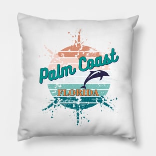 Palm Coast Florida Retro Vintage Sunset Pillow