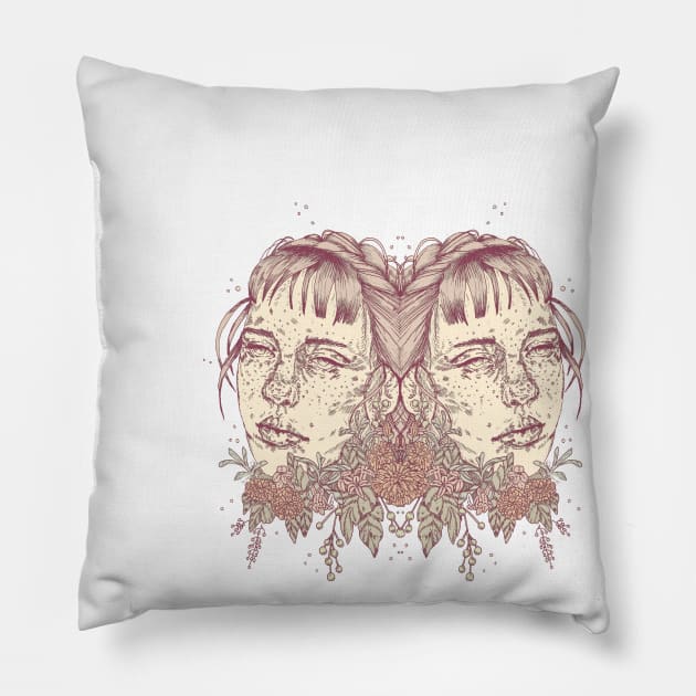 Duo - Surreal Gemini Floral Portrait Pillow by chrystakay