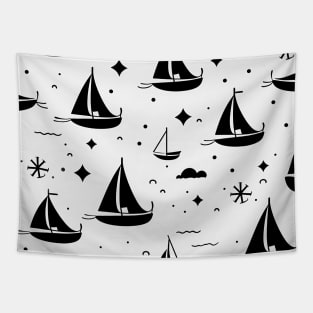 Boats - Black and White Tapestry