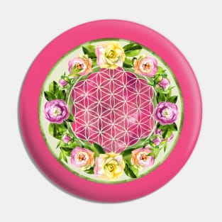 Flower of life in watercolor flower wreath Pin