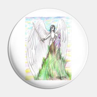 Archangel Angel Winged Man Flying Sword Mountain God Pin