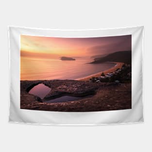 Foggy Pearl Beach Dawn Tapestry