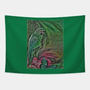 GREEN PARROT MACAW TROPICALDECO POSTER ISLAND ART PRINT PALM DESIGN Tapestry