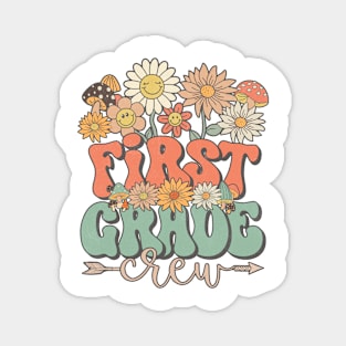 Back To School Retro Groovy Wildflower First Grade Crew Funny Teacher Girls Magnet