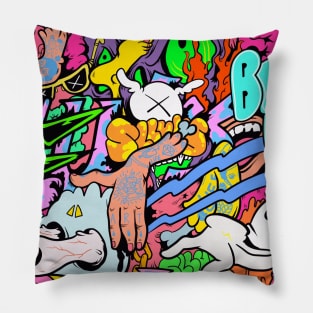 Slluks montage graffiti merchandise illustration Pillow