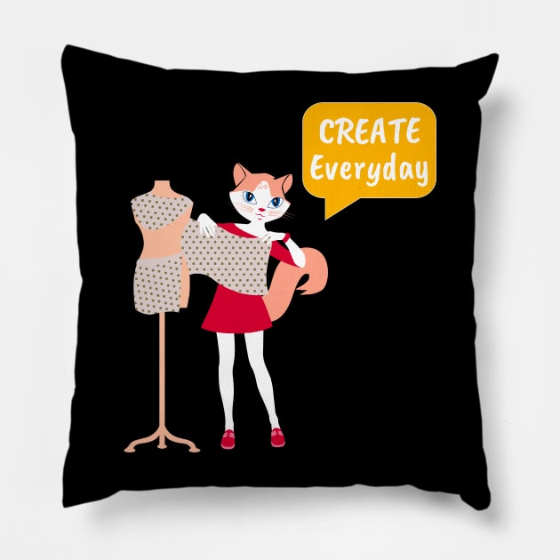 Fashion Designer Cat- Create Everyday Pillow by Winkeltriple