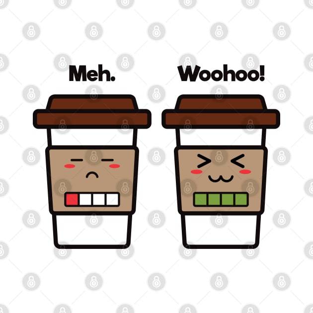 Meh. Woohoo! | Coffee Cup Friends | Charging | Low High Battery  | Cute Kawaii | White by Wintre2