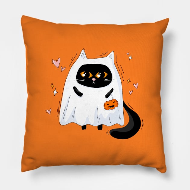 Cute halloween cat Pillow by Rub14ekArts