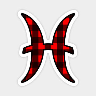 Pisces Zodiac Horoscope Symbol in Black and Red Buffalo Plaid Magnet