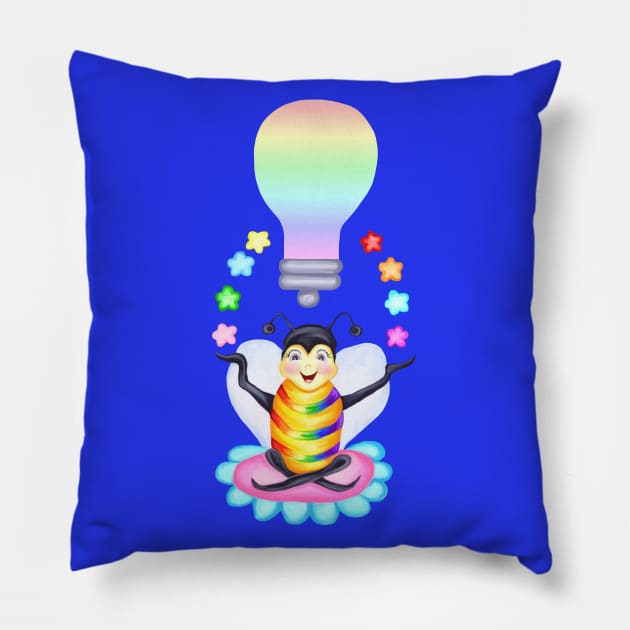 Bee Rainbow Lightbulb Idea Pillow by Art by Deborah Camp