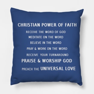 Christian Power of Faith Illustration on Blue Background Pillow