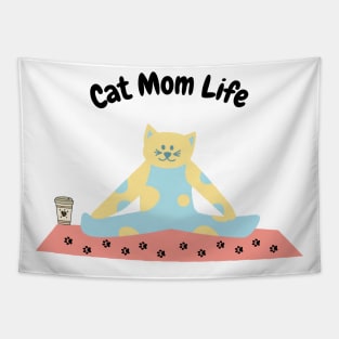 Cat Mom Life Coffee Yoga Lover Mom Gift Tapestry