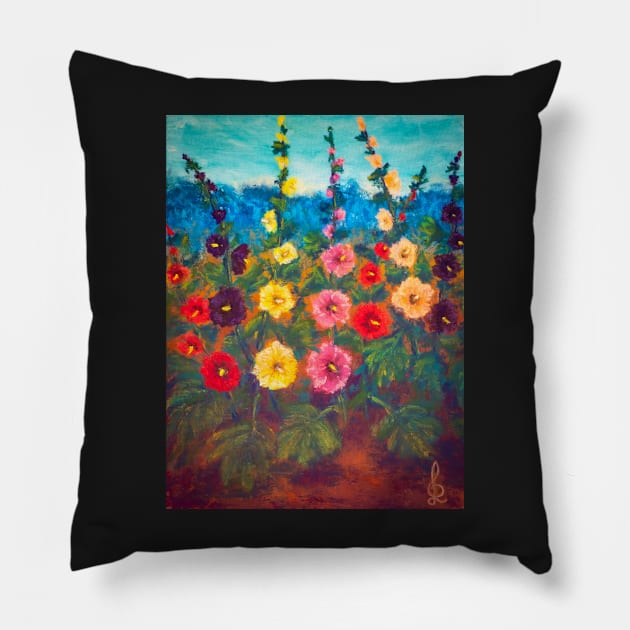 Hollyhocks Pillow by redwitchart