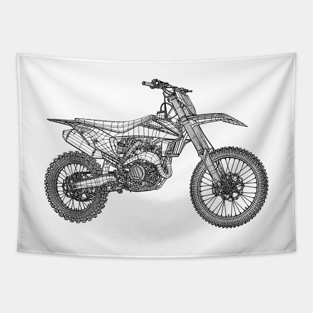 450 SX-F Motorcycles Blueprint Sketch Art Tapestry by DemangDesign