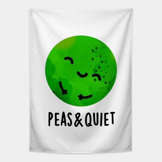 Peas And Quiet Cute Veggie Pea Pun Tapestry by punnybone