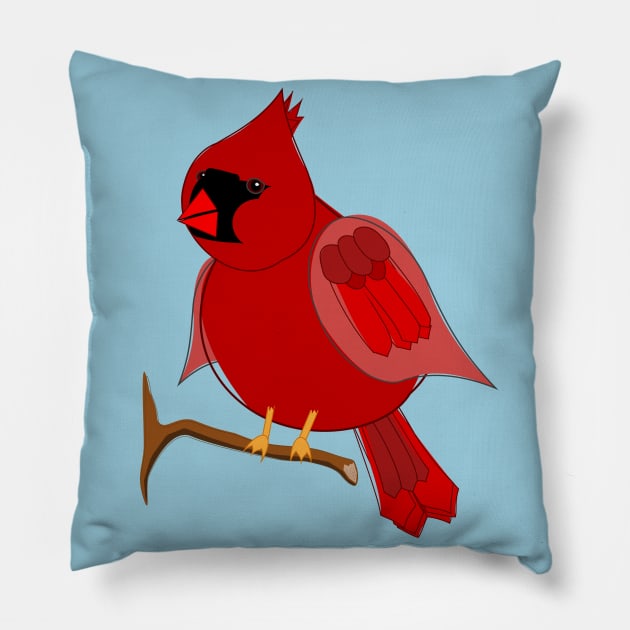 Cute Chubby Red Cardinal Bird on Branch Pillow by NaturalDesign