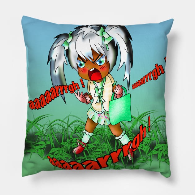 argh! kawaii cartoon girl having a bad day Pillow by cuisinecat