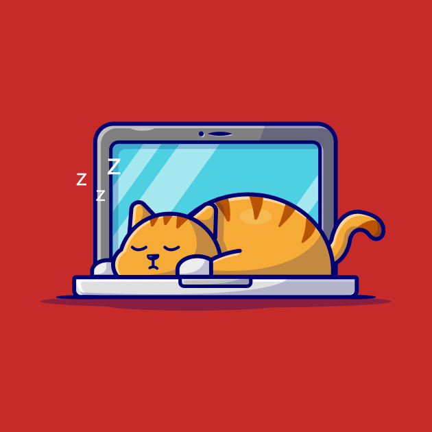 Cute Cat Sleeping On Laptop With Coffee Cup Cartoon Vector Icon Illustration (2) by Catalyst Labs