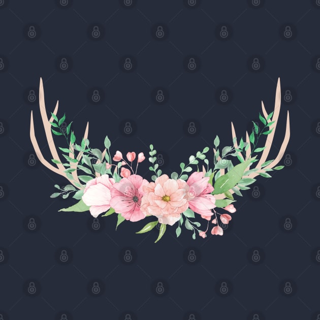 Flowers Deer Antlers by Cation Studio